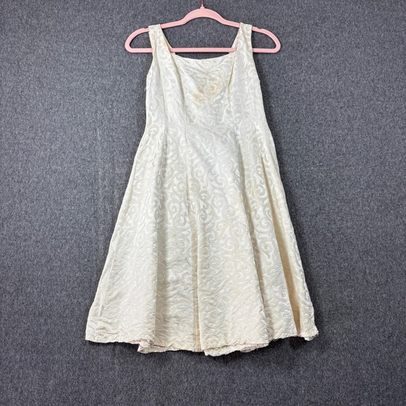 Unbranded Dresses & Skirts - Vintage 50s Cream Swirl Jacquard Fit and Flare Dress Sleeveless Mid-Century XS